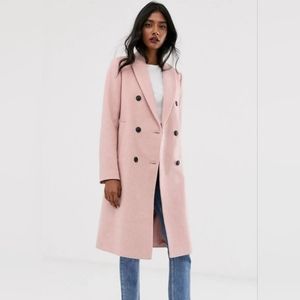 Stradivarius Double Breasted Long Coat  Pink Size Small